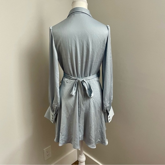 Aritzia Babaton Hyde Mini Dress Collared Satin Wrap Dress Light Blue Size Small - Picture 5 of 8